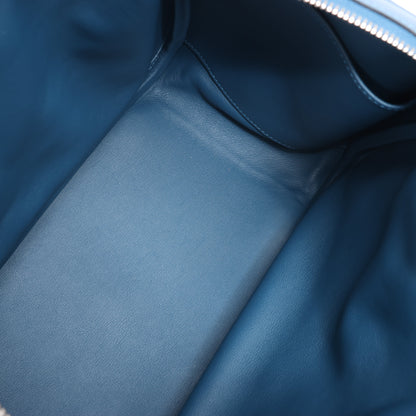 Sac à main Hermès Lindy 34 Veau Swift Bleu de Galice, garnitures en métal argenté, 2 voies □R: 2014