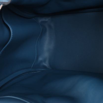 Sac à main Hermès Lindy 34 Veau Swift Bleu de Galice, garnitures en métal argenté, 2 voies □R: 2014