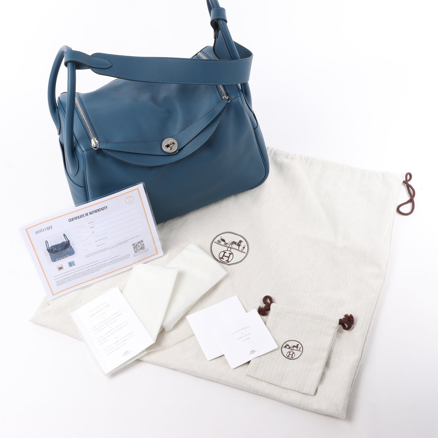 Hermes Lindy 34 Veau Swift Blue de galice Silver Metal Fittings 2Way Handbag □R: 2014