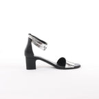 HERMES Manege Kelly Leather Sandals in Black x Silver, Size 37 EU