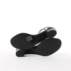 HERMES Manege Kelly Leather Sandals in Black x Silver, Size 37 EU