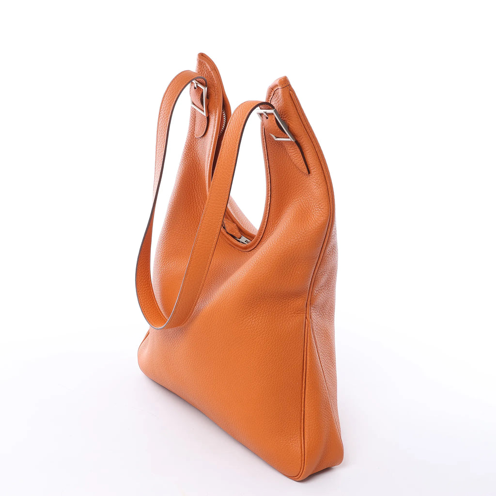 HERMES Massai PM Taurillon Clemence Leather Shoulder Bag in Orange □J: 2006