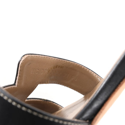 HERMES OASIS Leather Sandals in Black, Size 36.5 EU