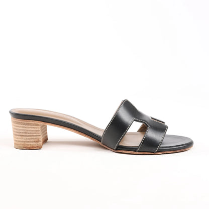 HERMES OASIS Leather Sandals in Black, Size 36.5 EU
