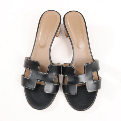 HERMES OASIS Leather Sandals in Black, Size 36.5 EU