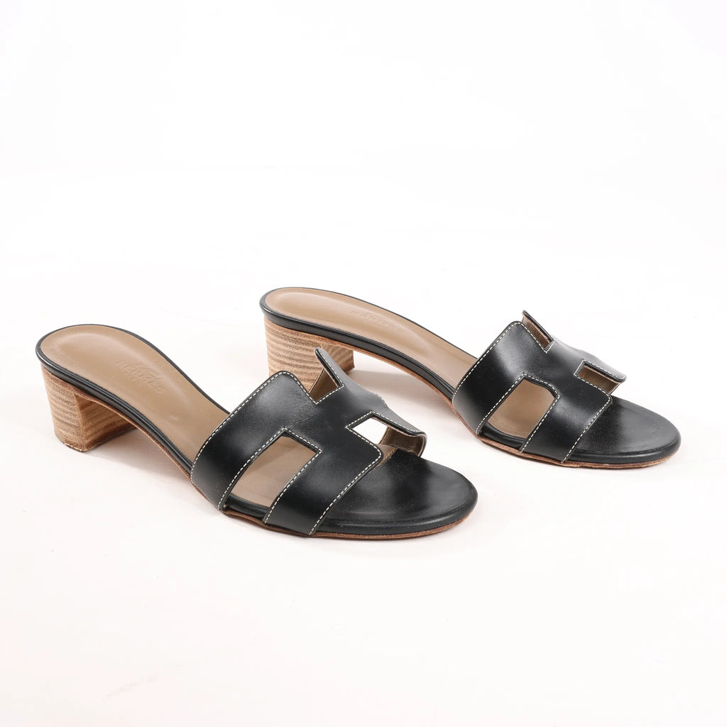 HERMES OASIS Leather Sandals in Black, Size 36.5 EU