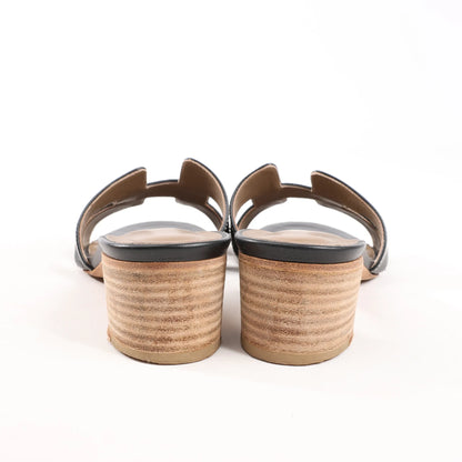 HERMES OASIS Leather Sandals in Black, Size 36.5 EU