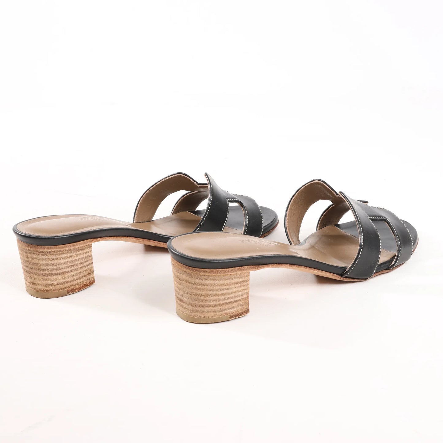 HERMES OASIS Leather Sandals in Black, Size 36.5 EU