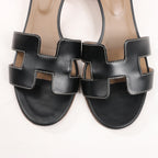 HERMES OASIS Leather Sandals in Black, Size 36.5 EU