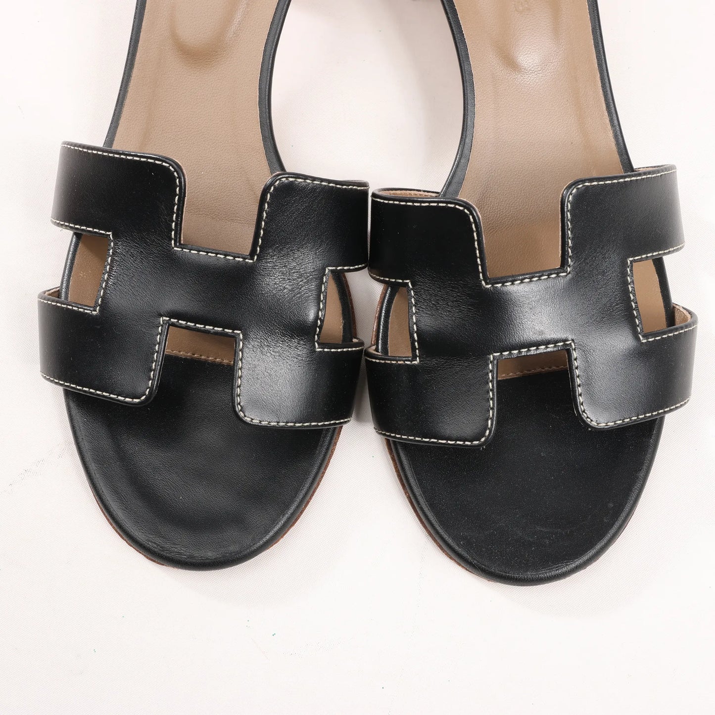 HERMES OASIS Leather Sandals in Black, Size 36.5 EU