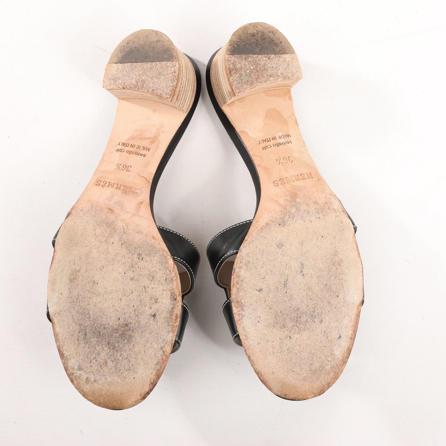 HERMES OASIS Leather Sandals in Black, Size 36.5 EU