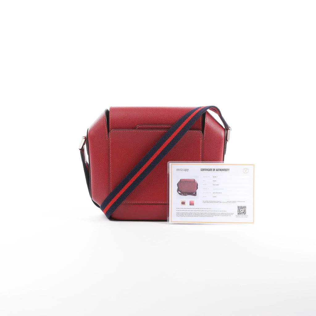 HERMES Octagon Veau Epsom Crossbody Bag in Rouge Grenat X: 2016
