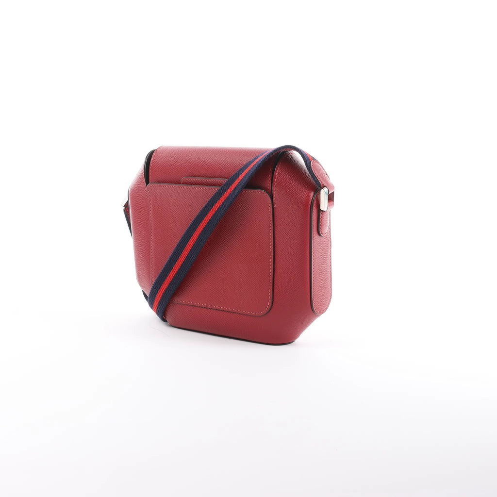 HERMES Octagon Veau Epsom Crossbody Bag in Rouge Grenat X: 2016