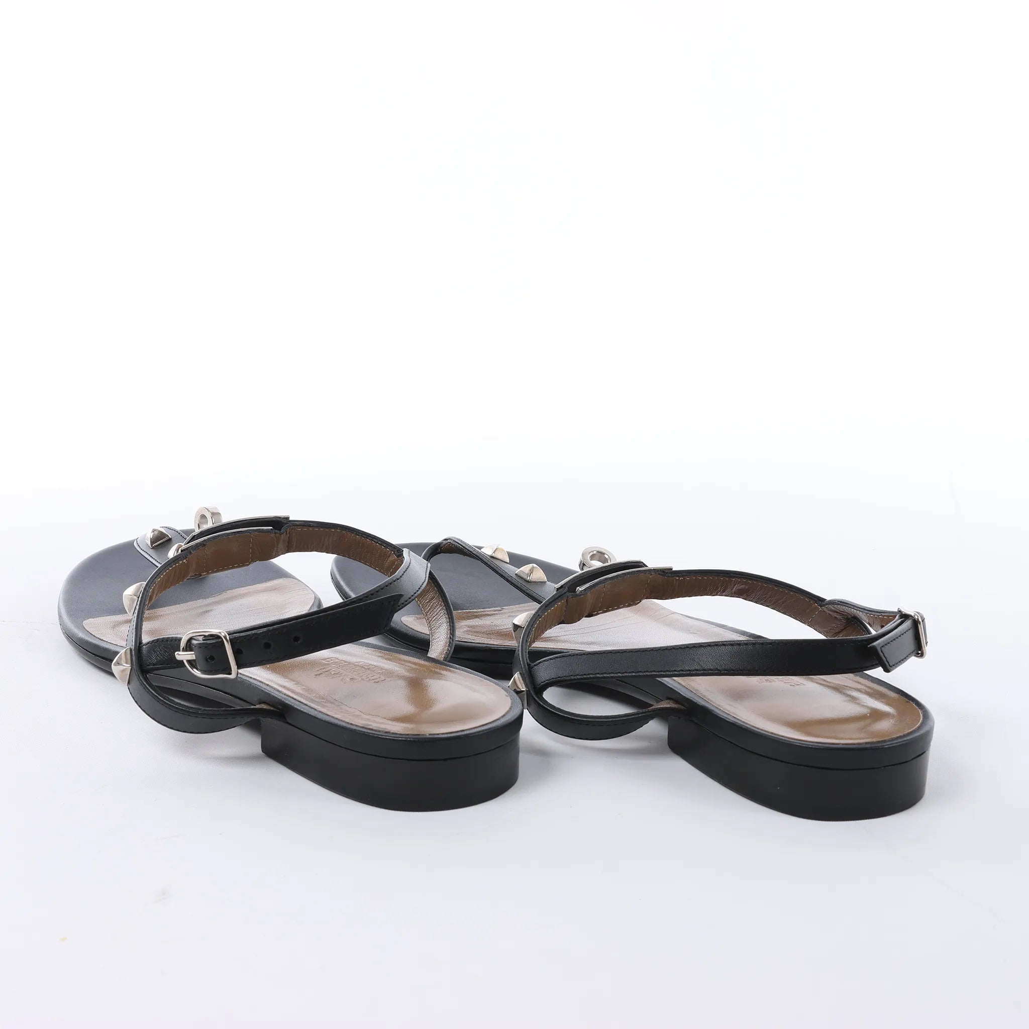 HERMES Olivia Leather Sandals in Black, Size EU 38.5