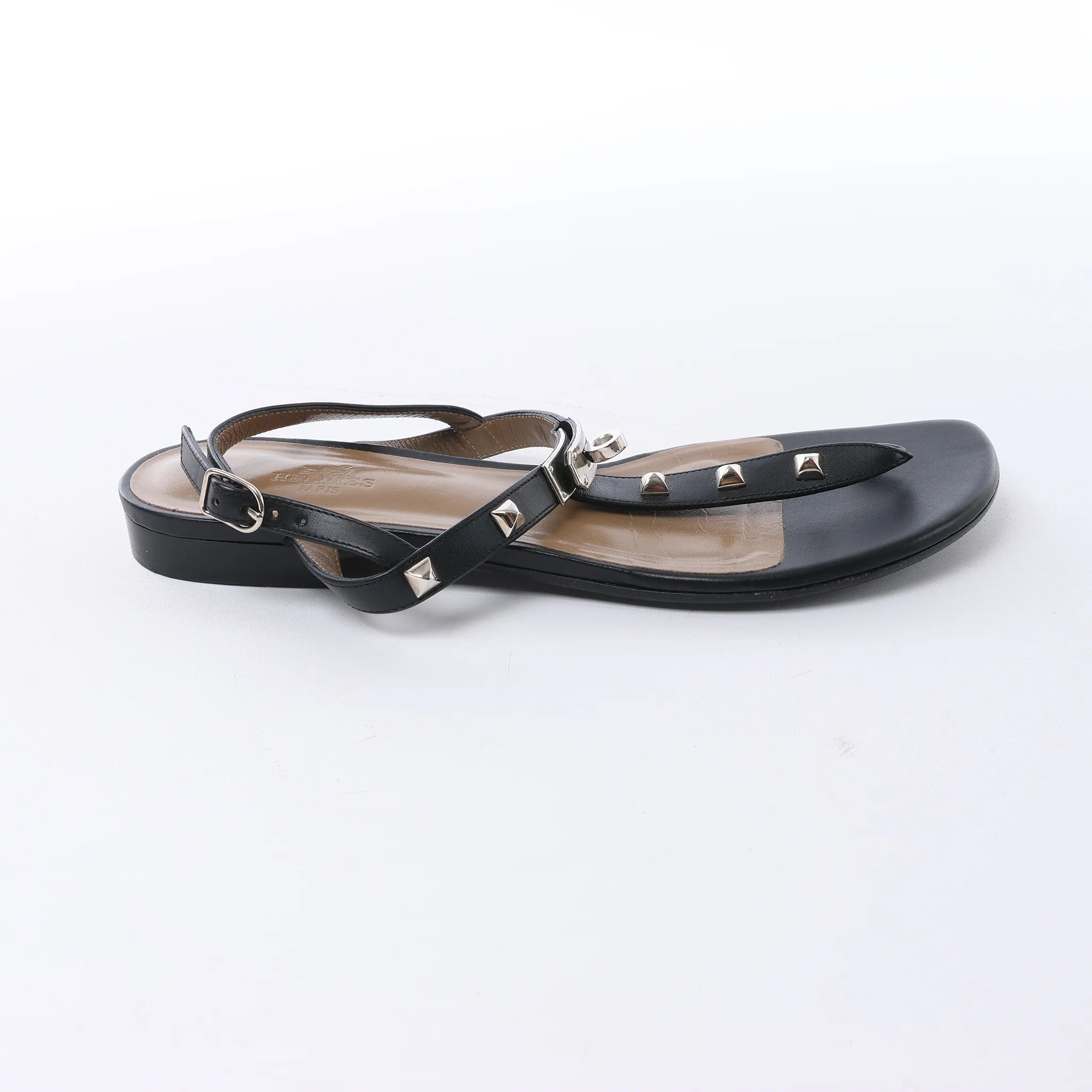 HERMES Olivia Leather Sandals in Black, Size EU 38.5