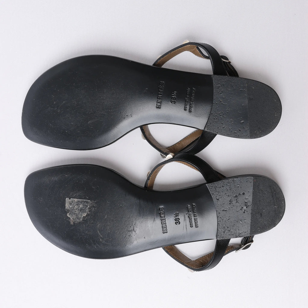 HERMES Olivia Leather Sandals in Black, Size EU 38.5