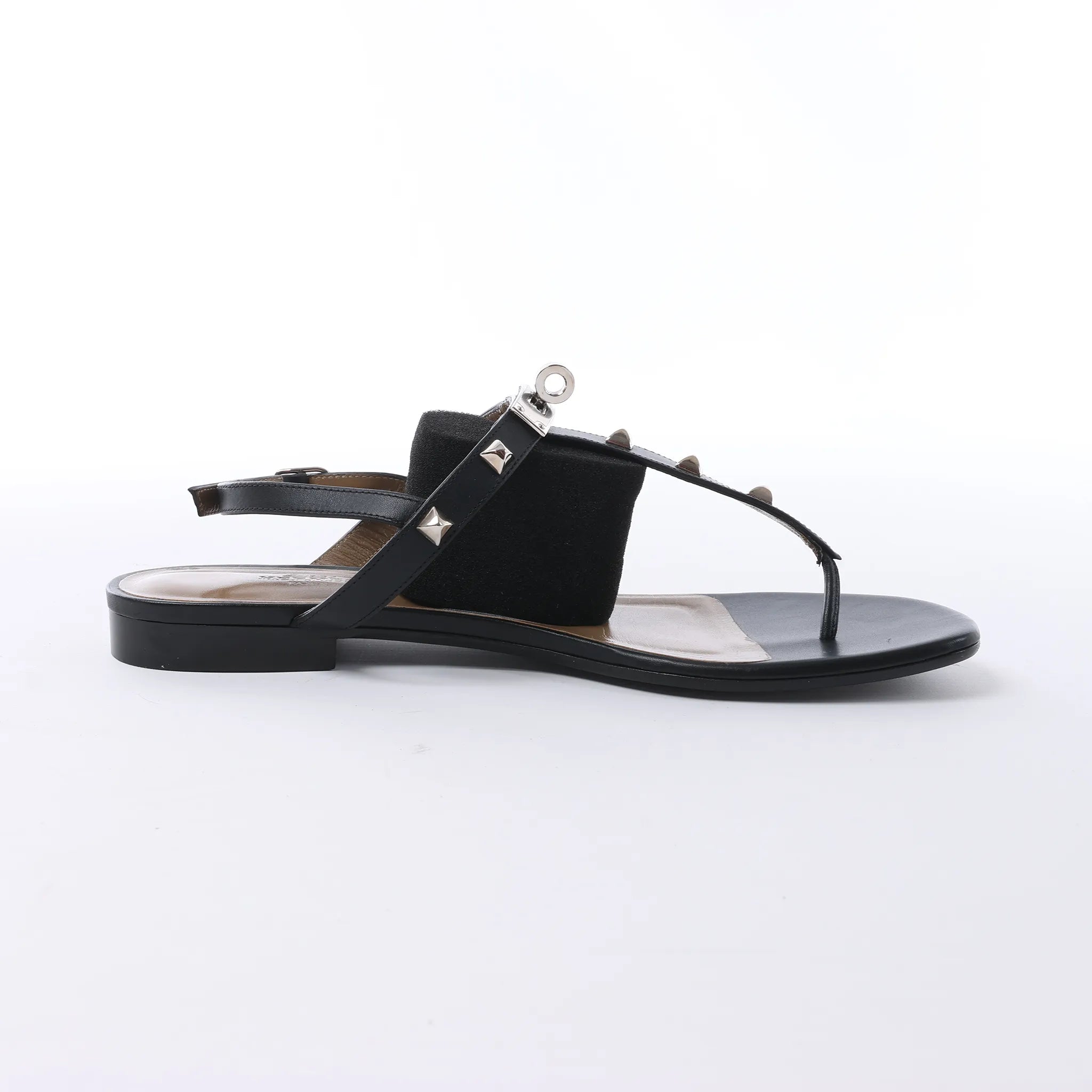 HERMES Olivia Leather Sandals in Black, Size EU 38.5