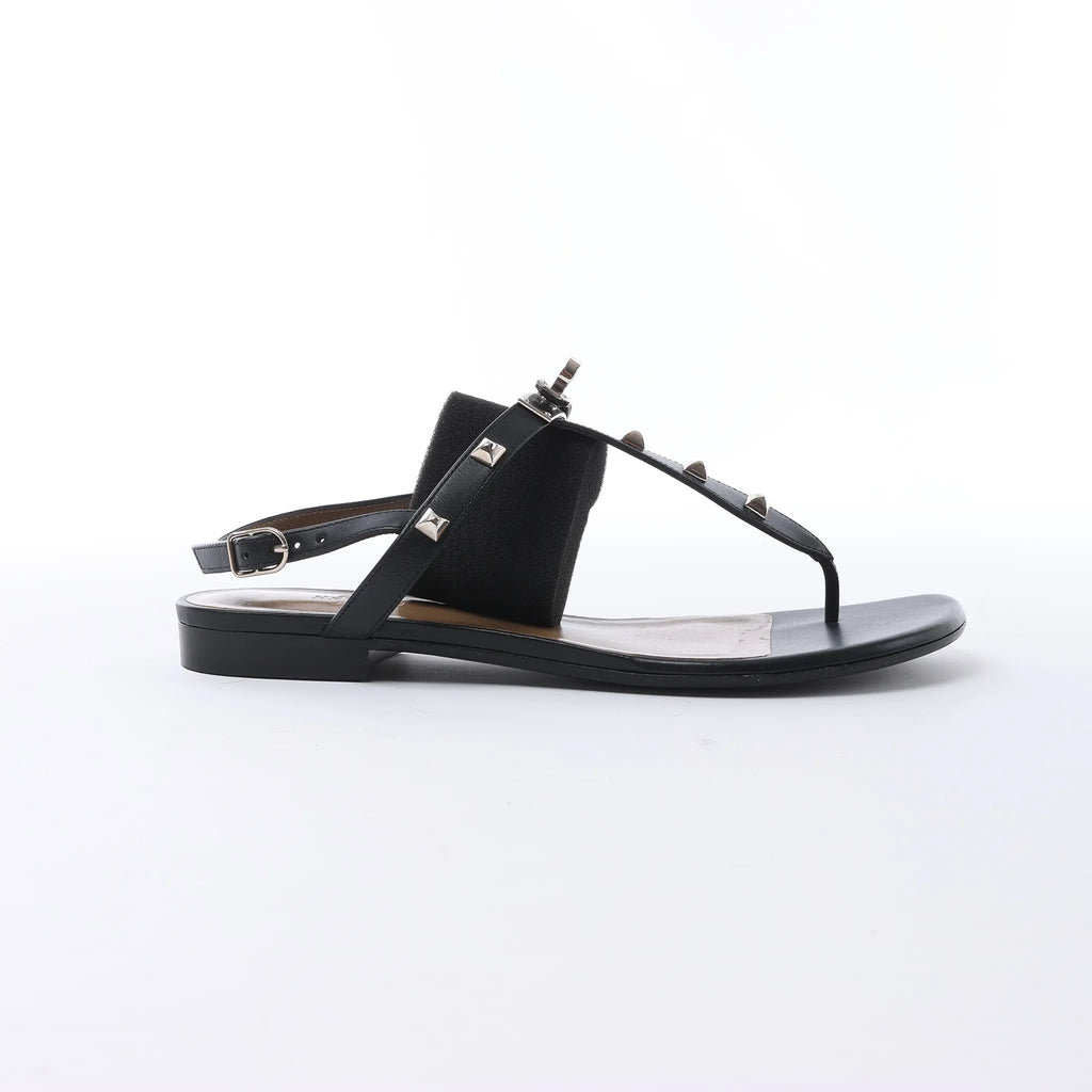 HERMES Olivia Leather Sandals in Black, Size EU 38.5