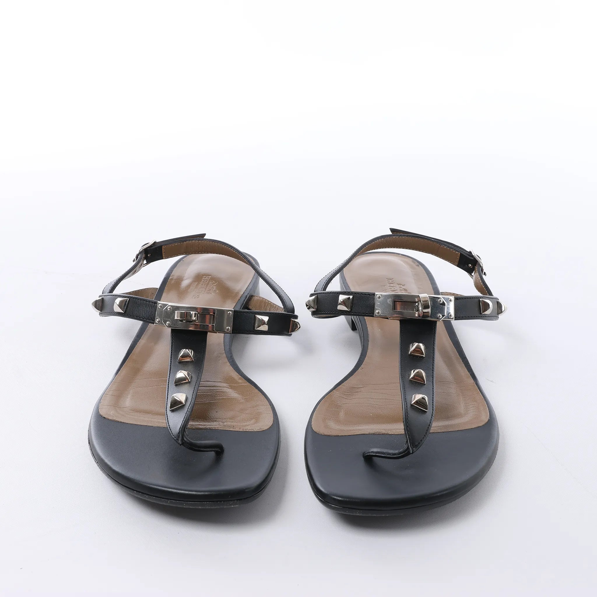 HERMES Olivia Leather Sandals in Black, Size EU 38.5