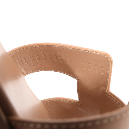 HERMES Oran Leather Sandals in Beige, Size 36.5 EU
