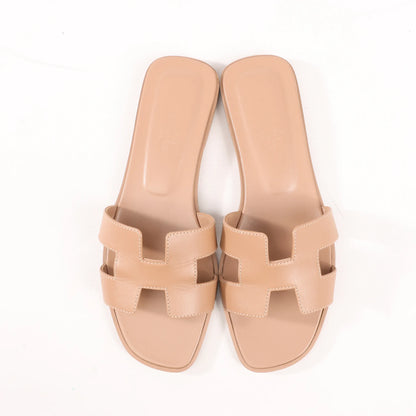 HERMES Oran Leather Sandals in Beige, Size 36.5 EU