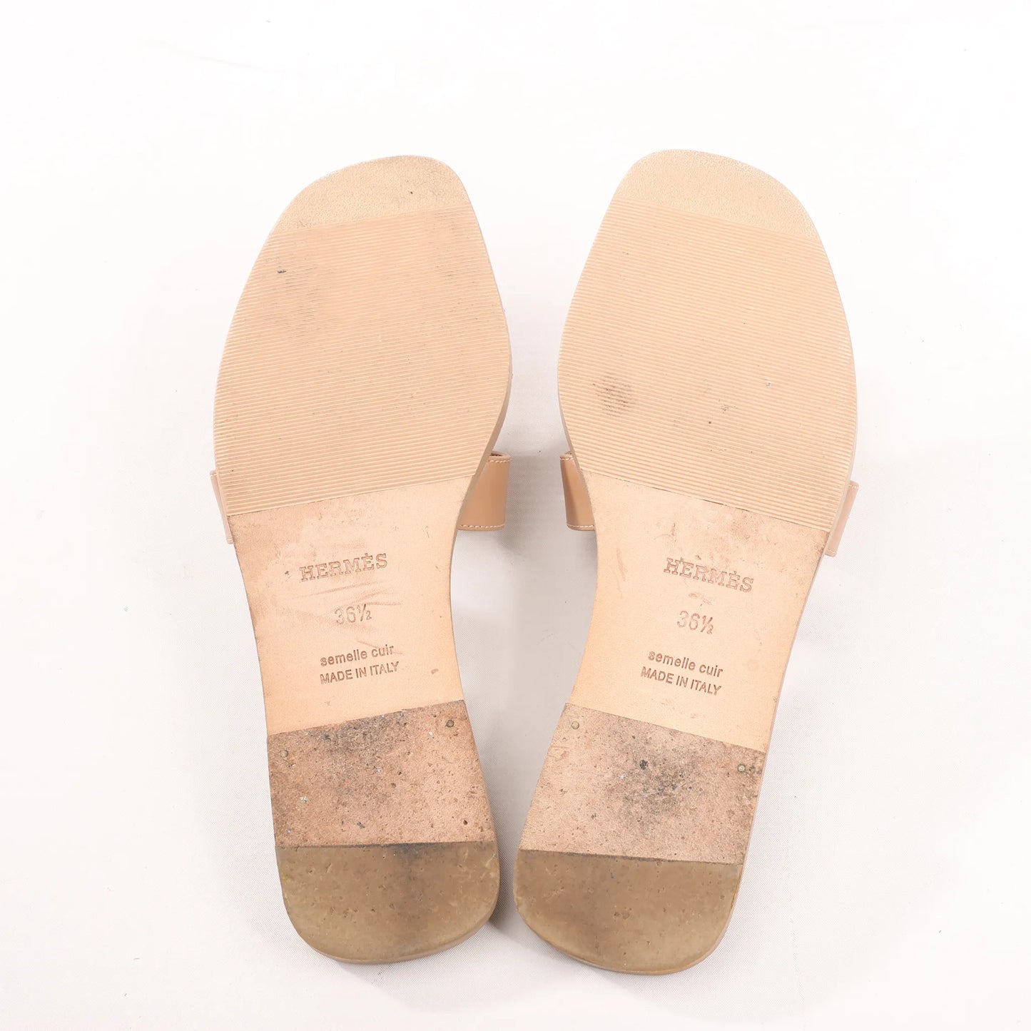 HERMES Oran Leather Sandals in Beige, Size 36.5 EU