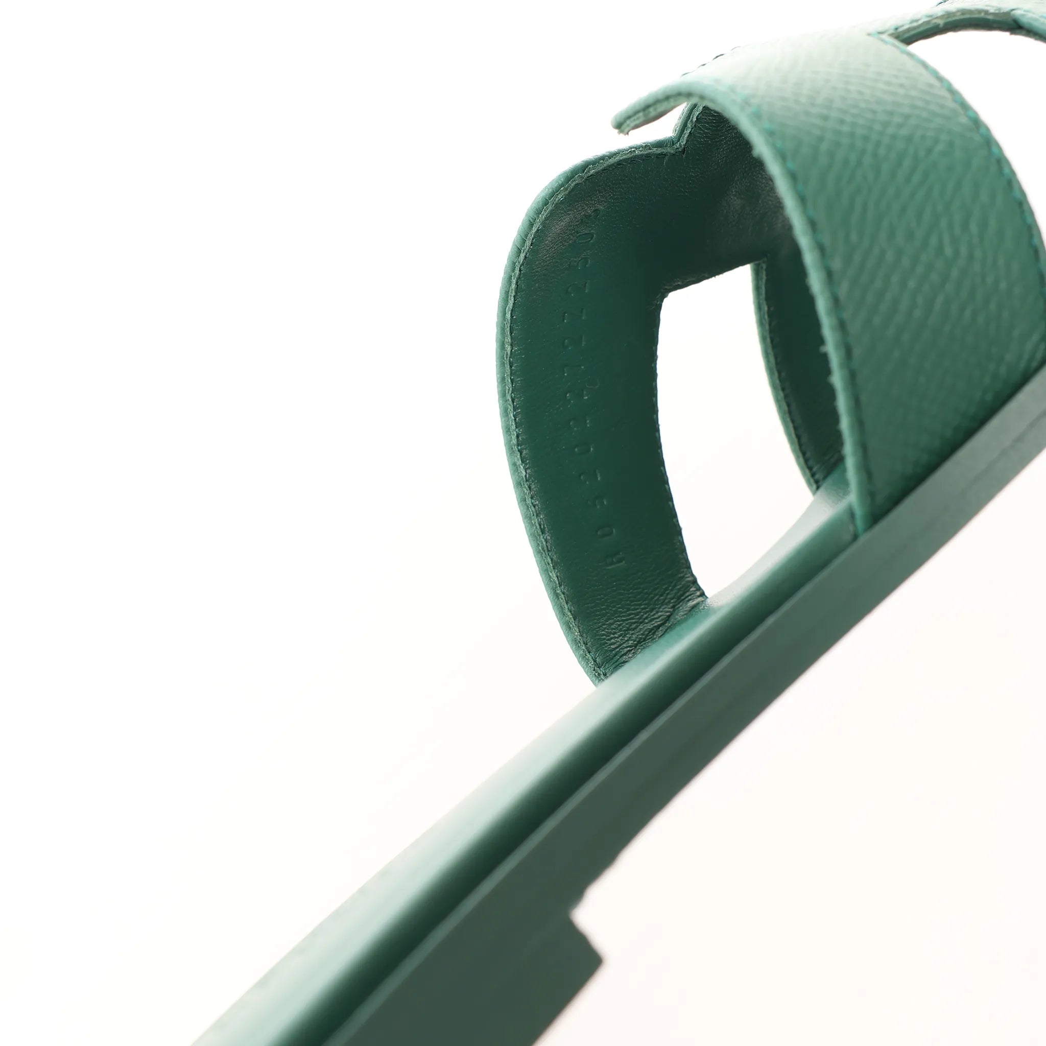 HERMES Oran Epsom Leather Sandals in Vert Cactus Green, Size 39 EU