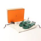 HERMES Oran Epsom Leather Sandals in Vert Cactus Green, Size 39 EU