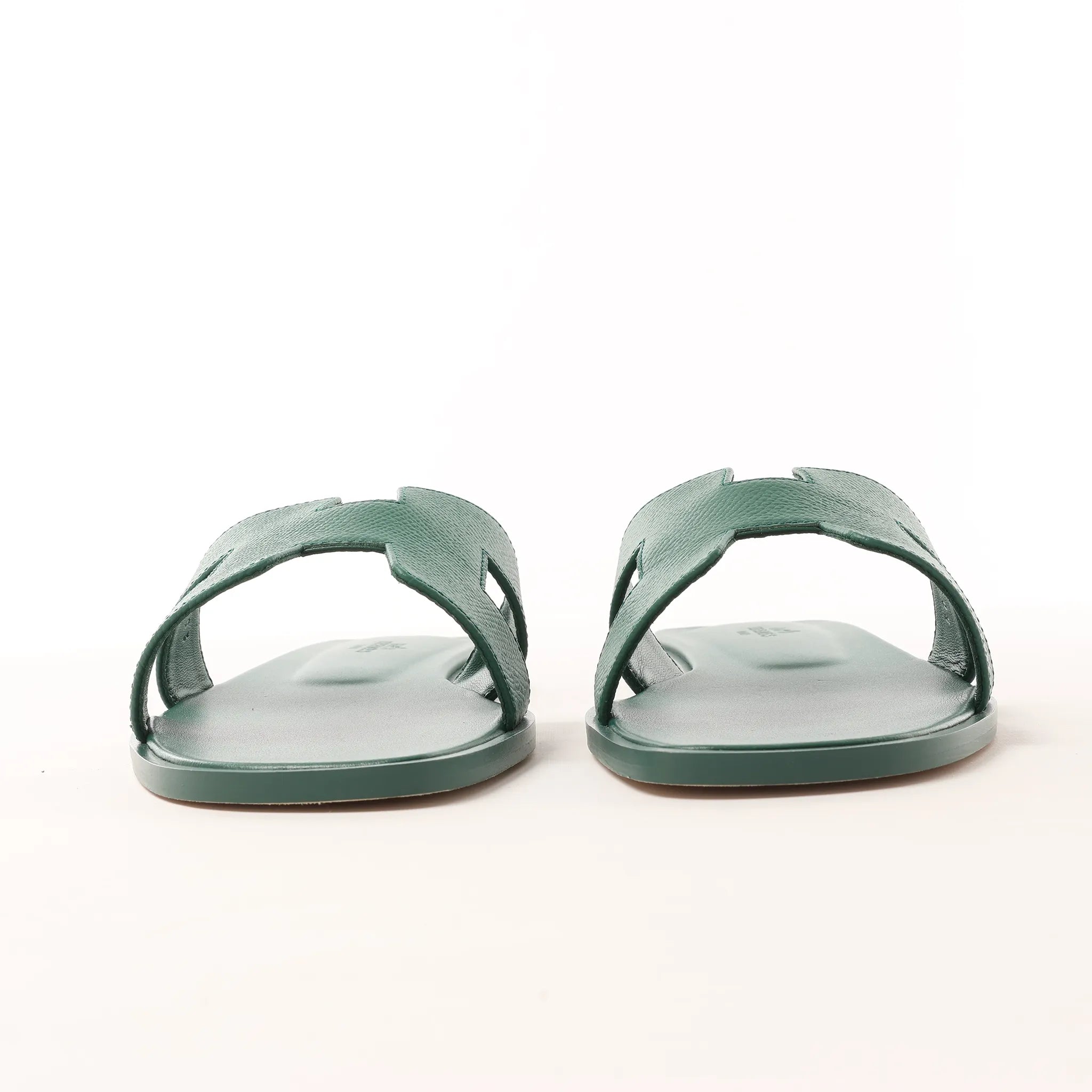 HERMES Oran Epsom Leather Sandals in Vert Cactus Green, Size 39 EU