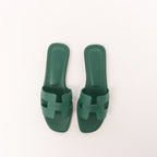 HERMES Oran Epsom Leather Sandals in Vert Cactus Green, Size 39 EU