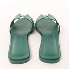 HERMES Oran Epsom Leather Sandals in Vert Cactus Green, Size 39 EU