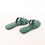 HERMES Oran Epsom Leather Sandals in Vert Cactus Green, Size 39 EU