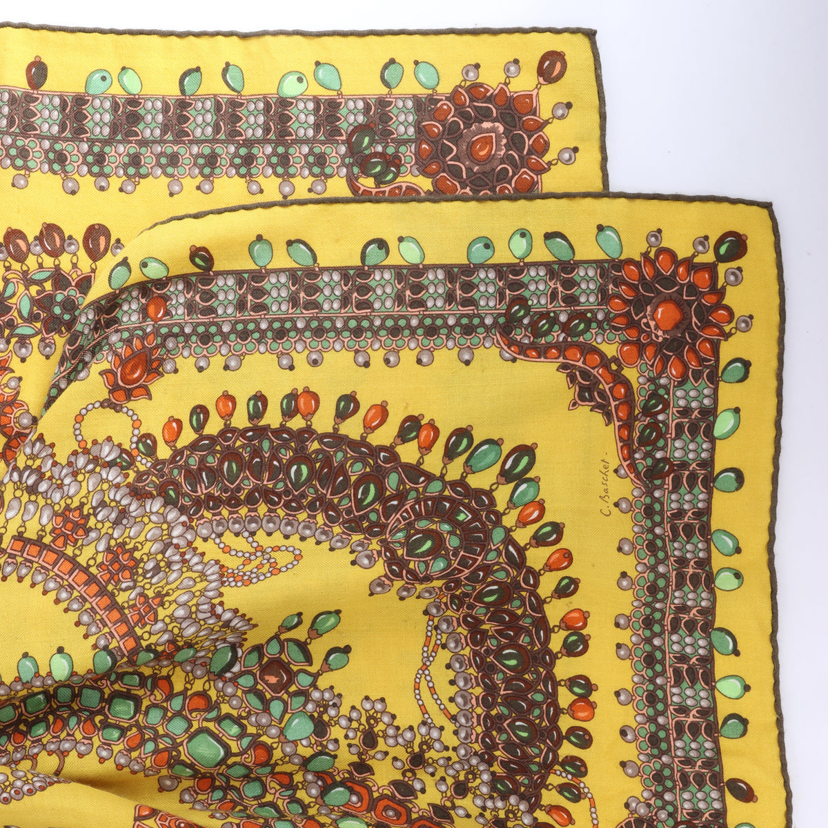 Hermès Carré Géant 140 "PARURES DES MAHARAJAS" Stole Cashmere & Silk in Yellow