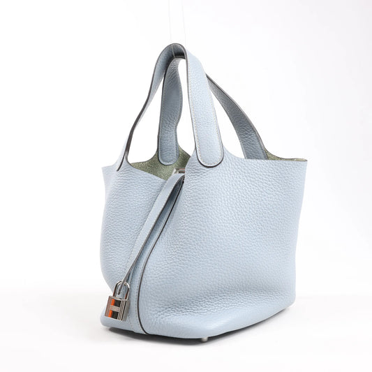 HERMES Picotin Lock 18 PM Taurillon Clemence Handbag in Blue □Q:2013