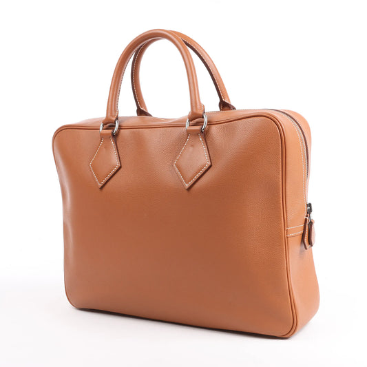 HERMES Plume 40 Evercolor Gold Silver Metal Fittings Handbag Z: 2021