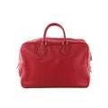 Front view of Hermès Plume 45 handbag in red Fjord leather with double top handles and zip closure on a white background.