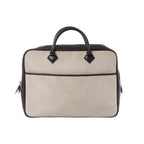 Hermès Plume Dog 38 bag in beige Toile H canvas with dark brown leather trim and top handles, zip-top design on white background.