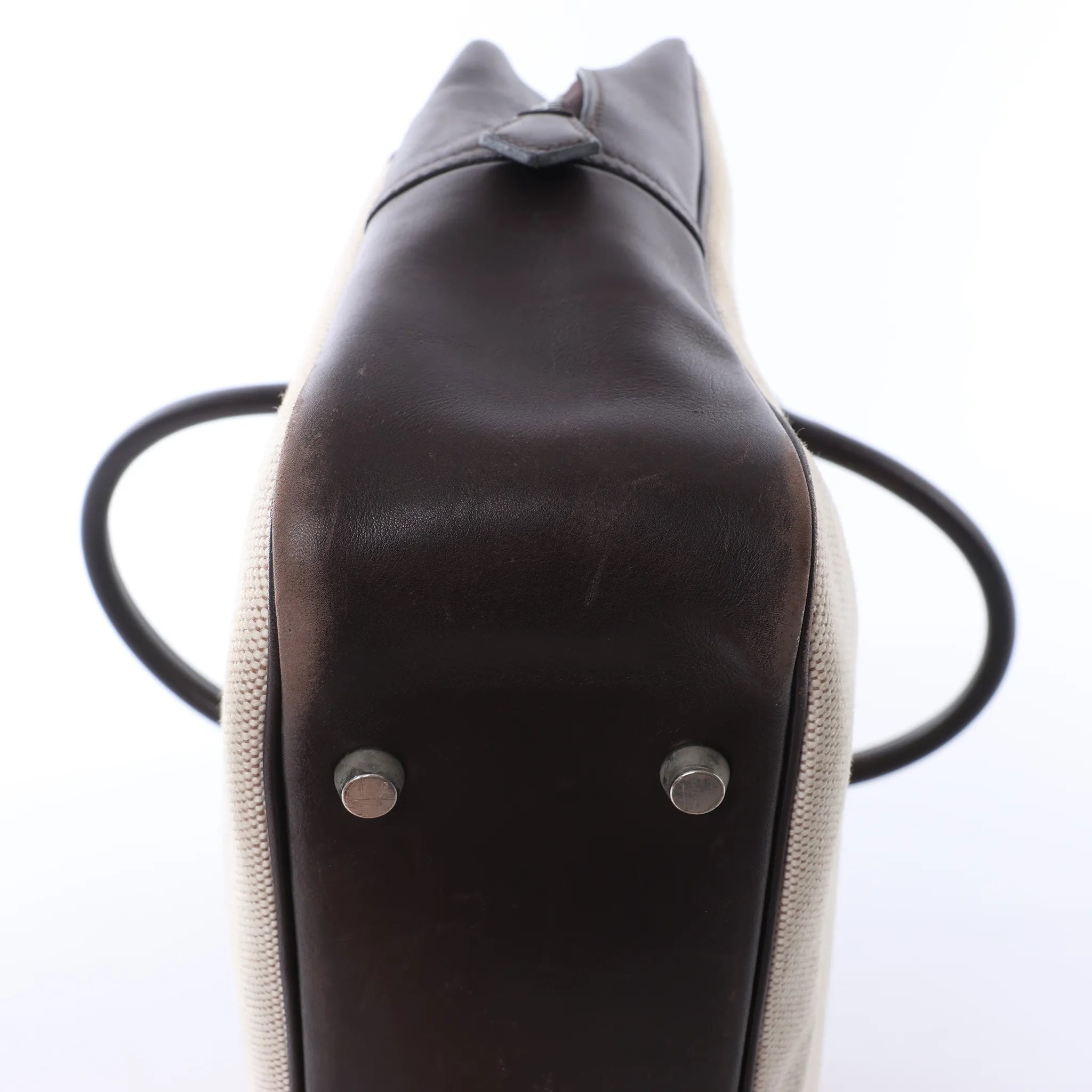 HERMES Plume Dog 38 Toile H & Leather in Beige×Brown □F: 2002