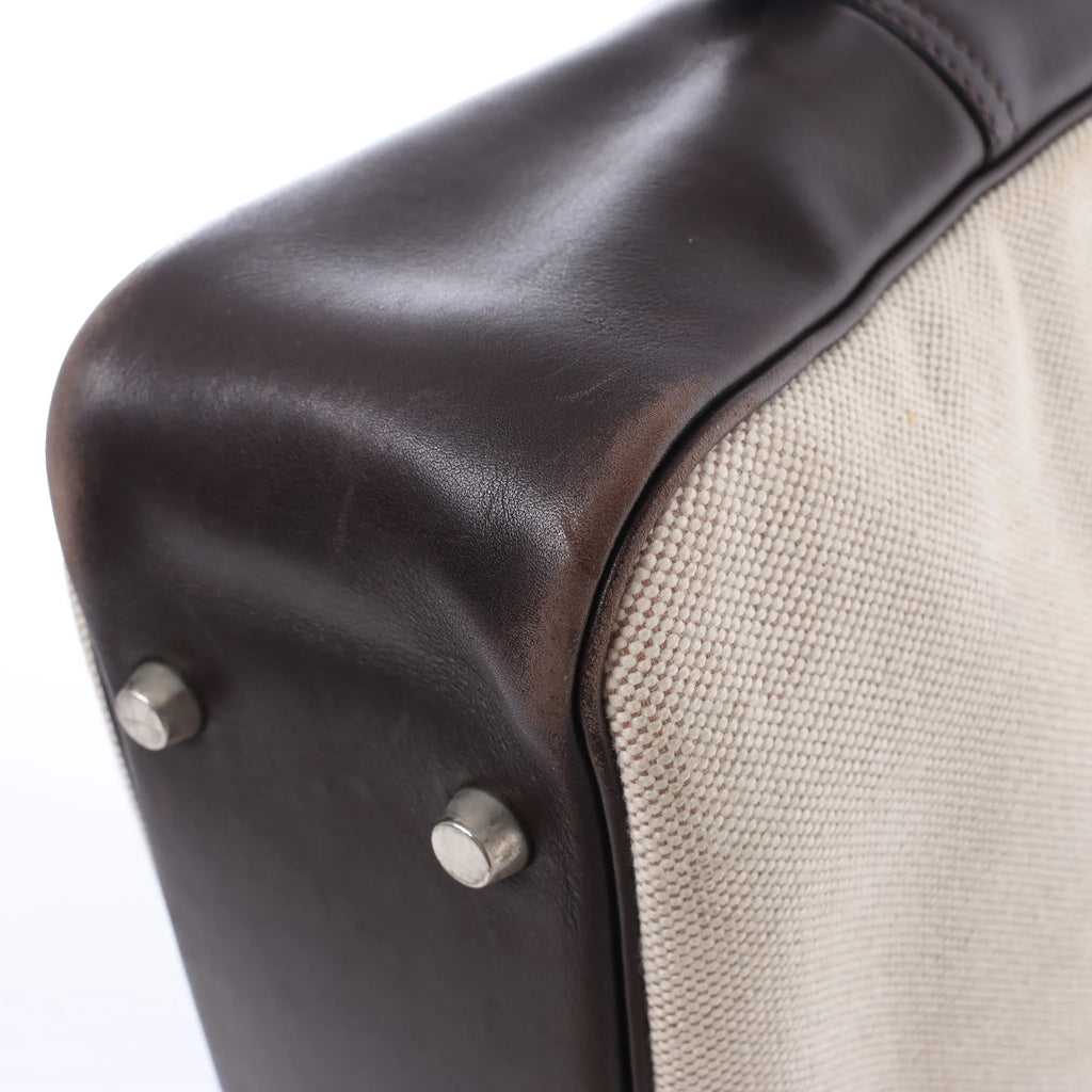 HERMES Plume Dog 38 Toile H & Leather in Beige×Brown □F: 2002