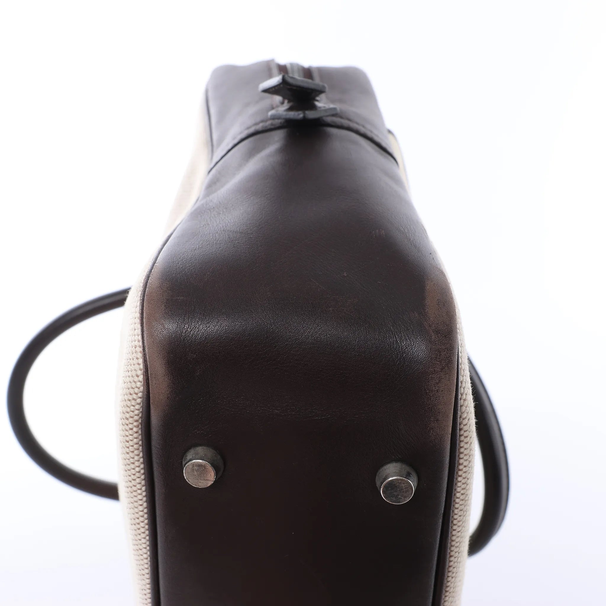 HERMES Plume Dog 38 Toile H & Leather in Beige×Brown □F: 2002