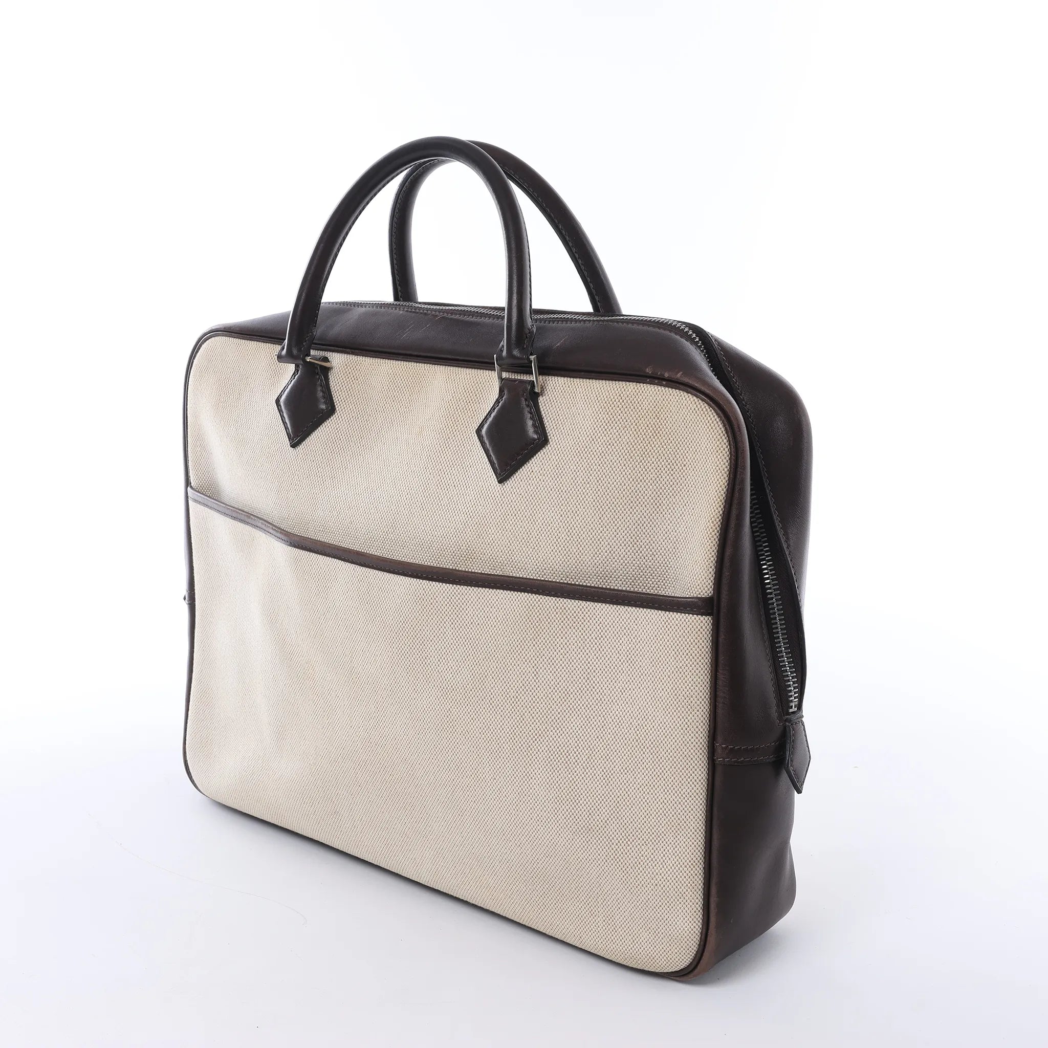 HERMES Plume Dog 38 Toile H & Leather in Beige×Brown □F: 2002