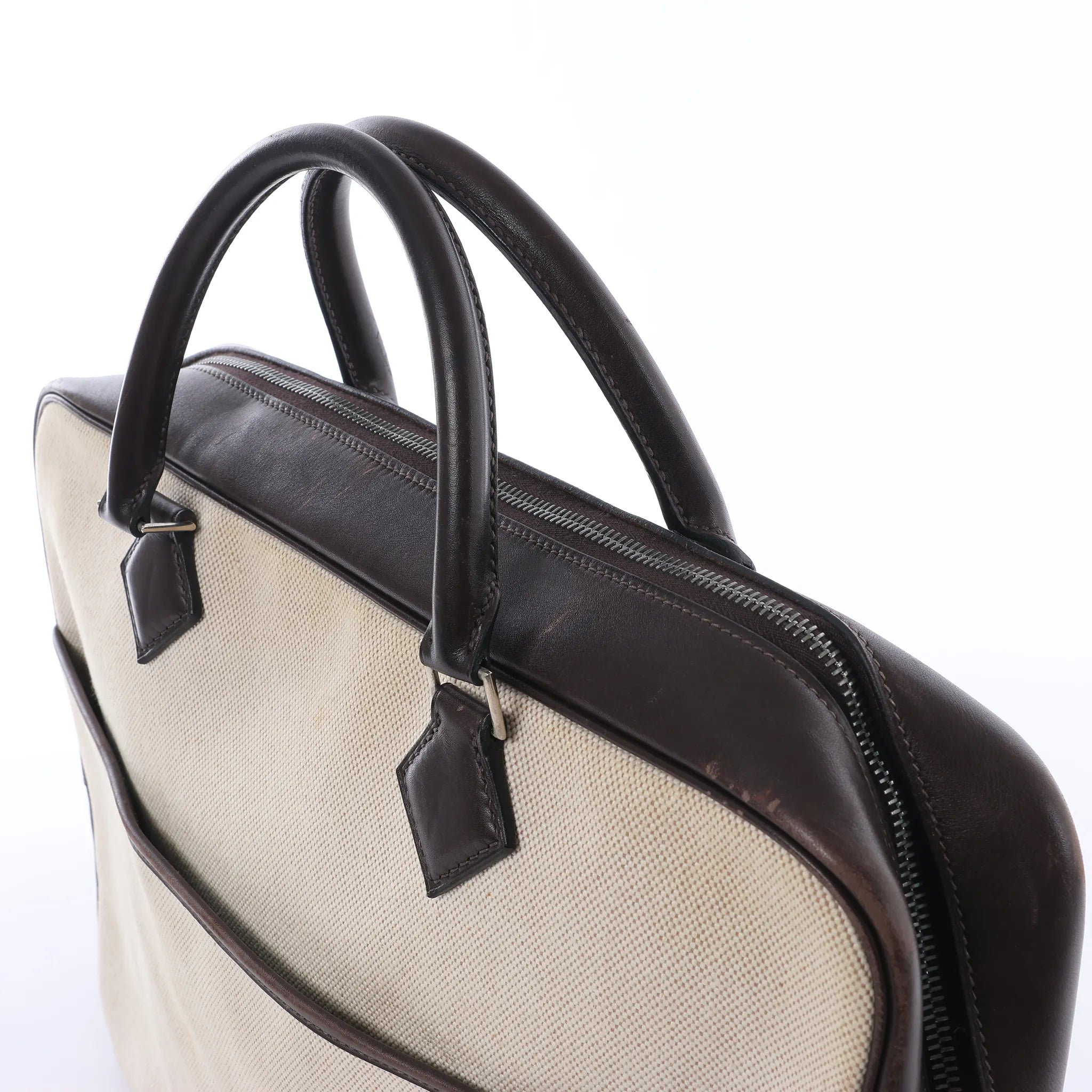 HERMES Plume Dog 38 Toile H & Leather in Beige×Brown □F: 2002