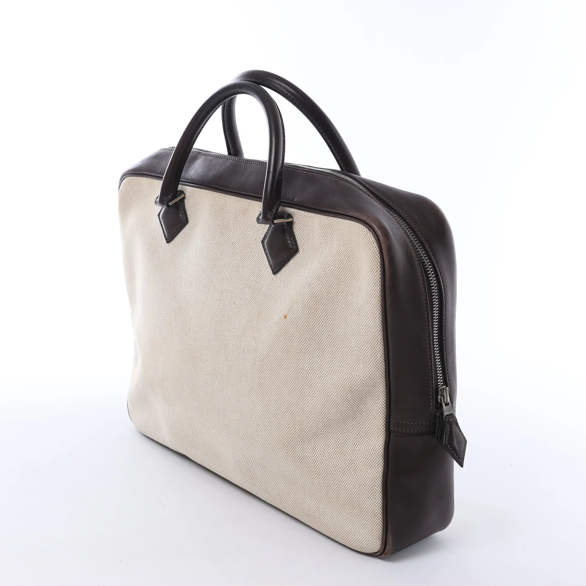 HERMES Plume Dog 38 Toile H & Leather in Beige×Brown □F: 2002