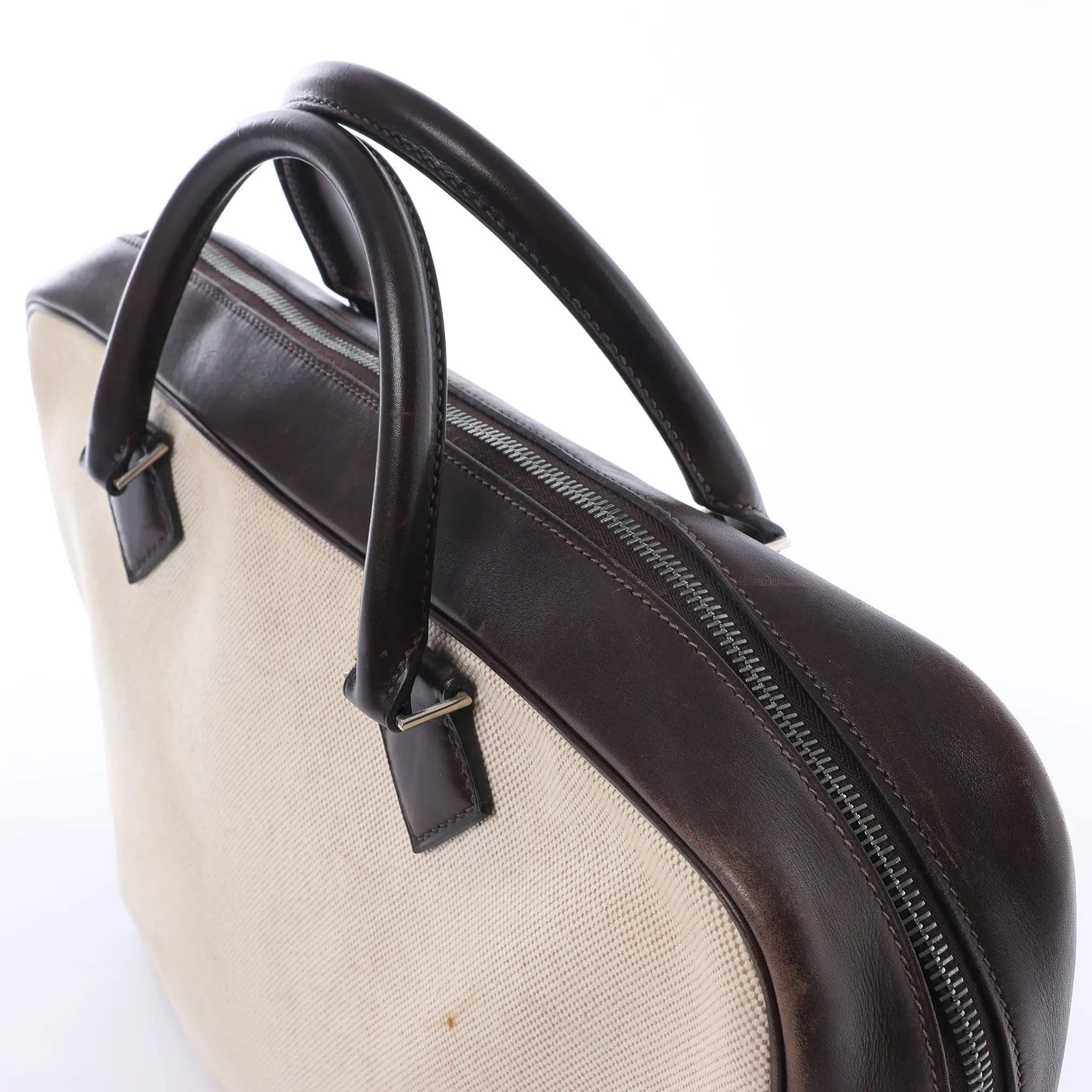 HERMES Plume Dog 38 Toile H & Leather in Beige×Brown □F: 2002