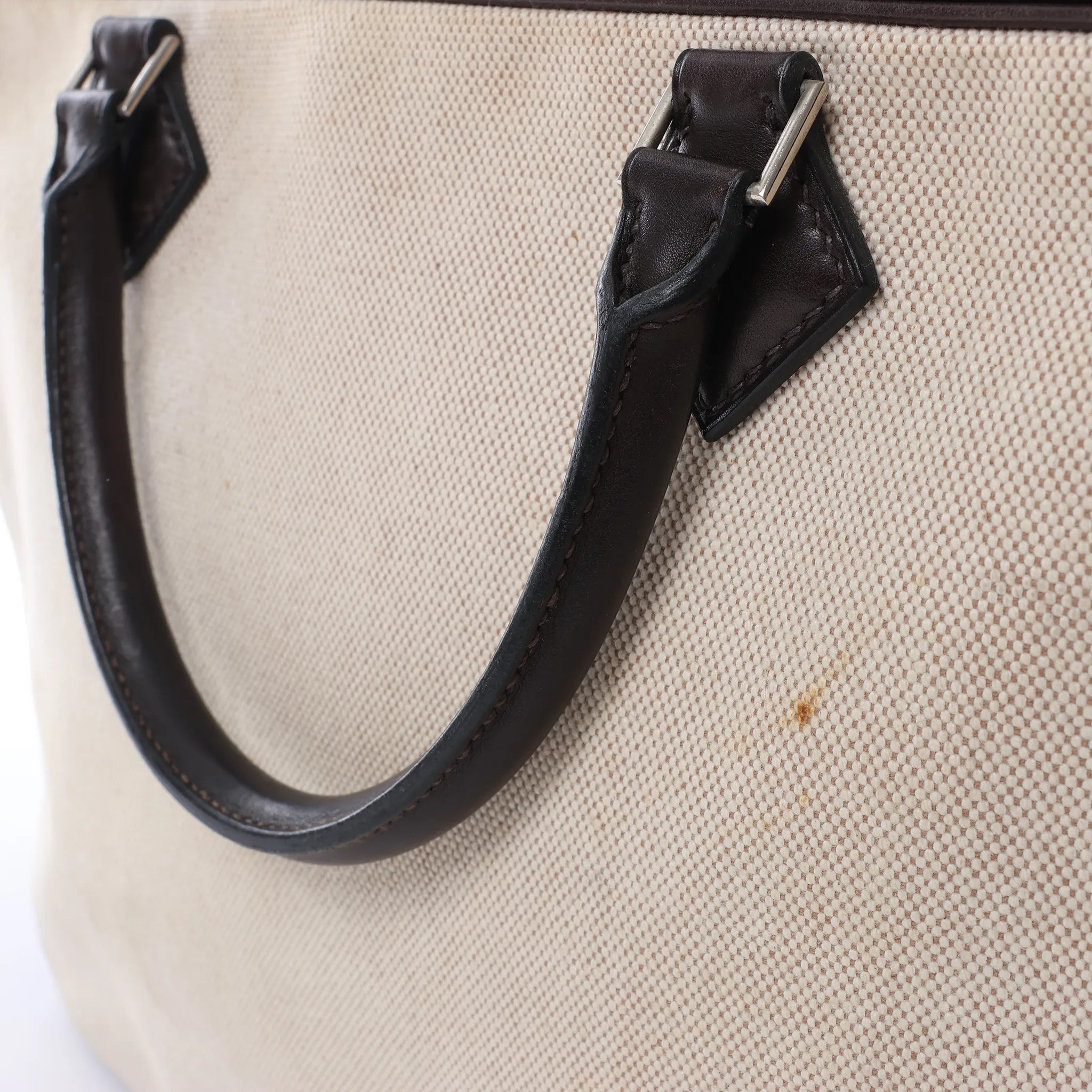 HERMES Plume Dog 38 Toile H & Leather in Beige×Brown □F: 2002