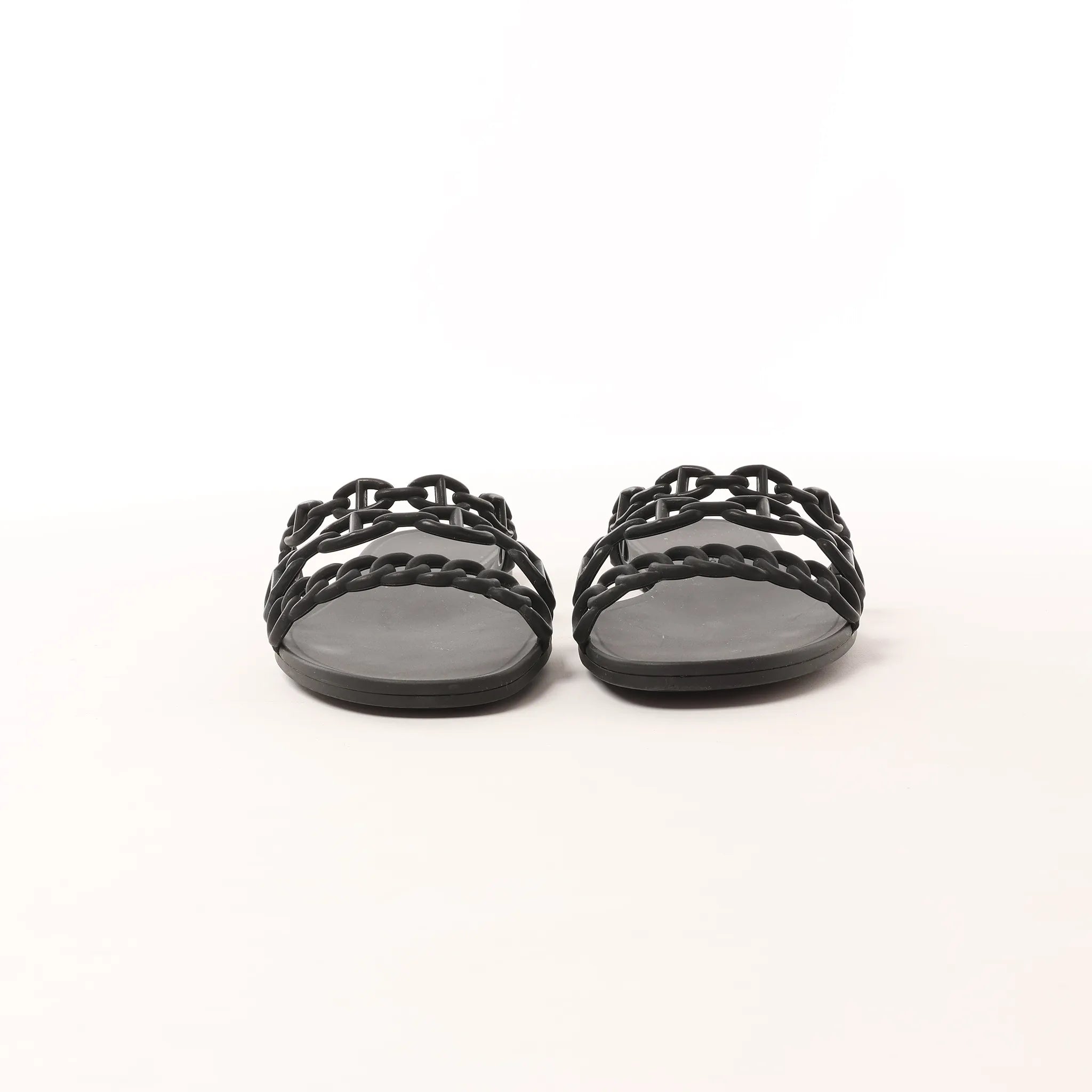 HERMES Rivage Rubber Sandals in Black, Size 36 EU
