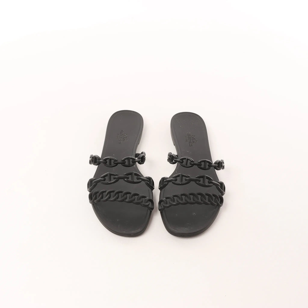 HERMES Rivage Rubber Sandals in Black, Size 36 EU