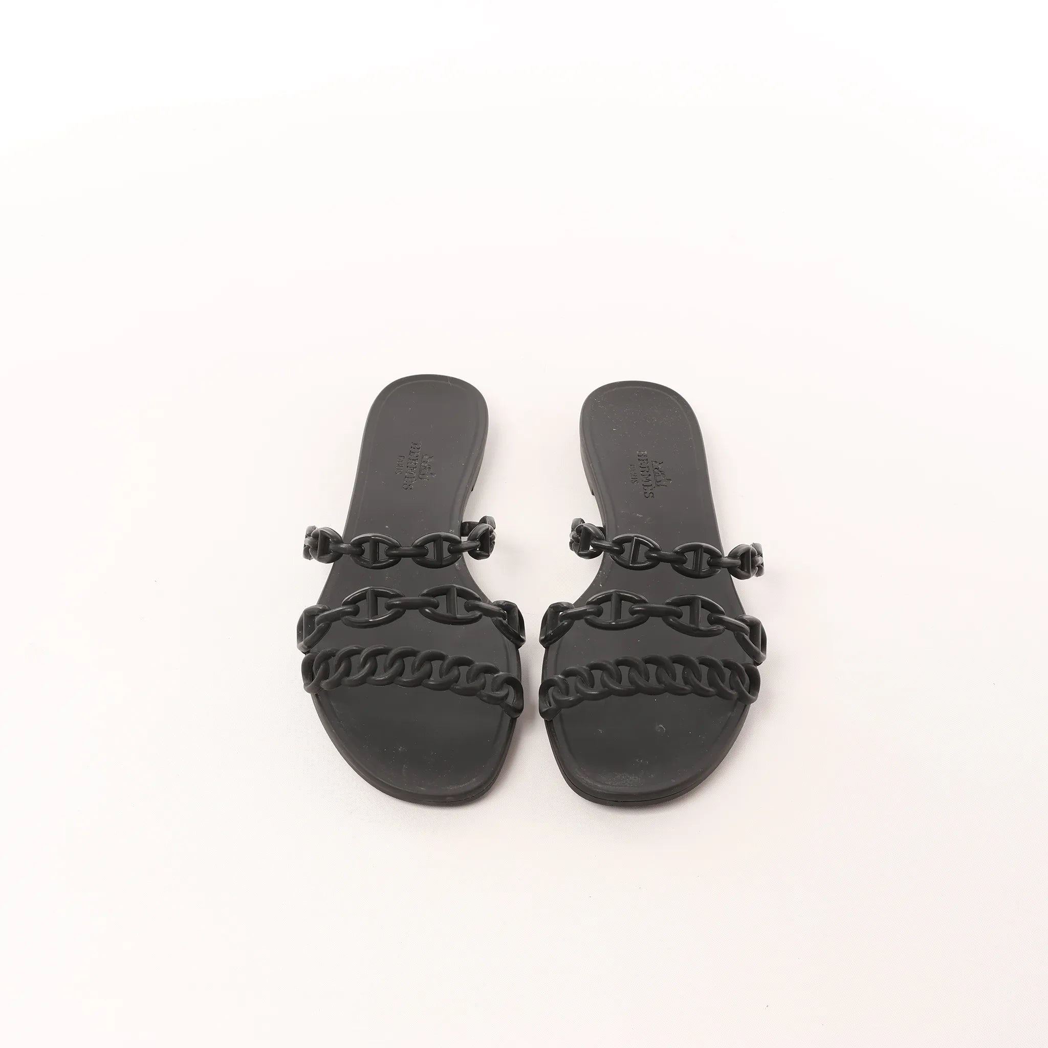 HERMES Rivage Rubber Sandals in Black, Size 36 EU