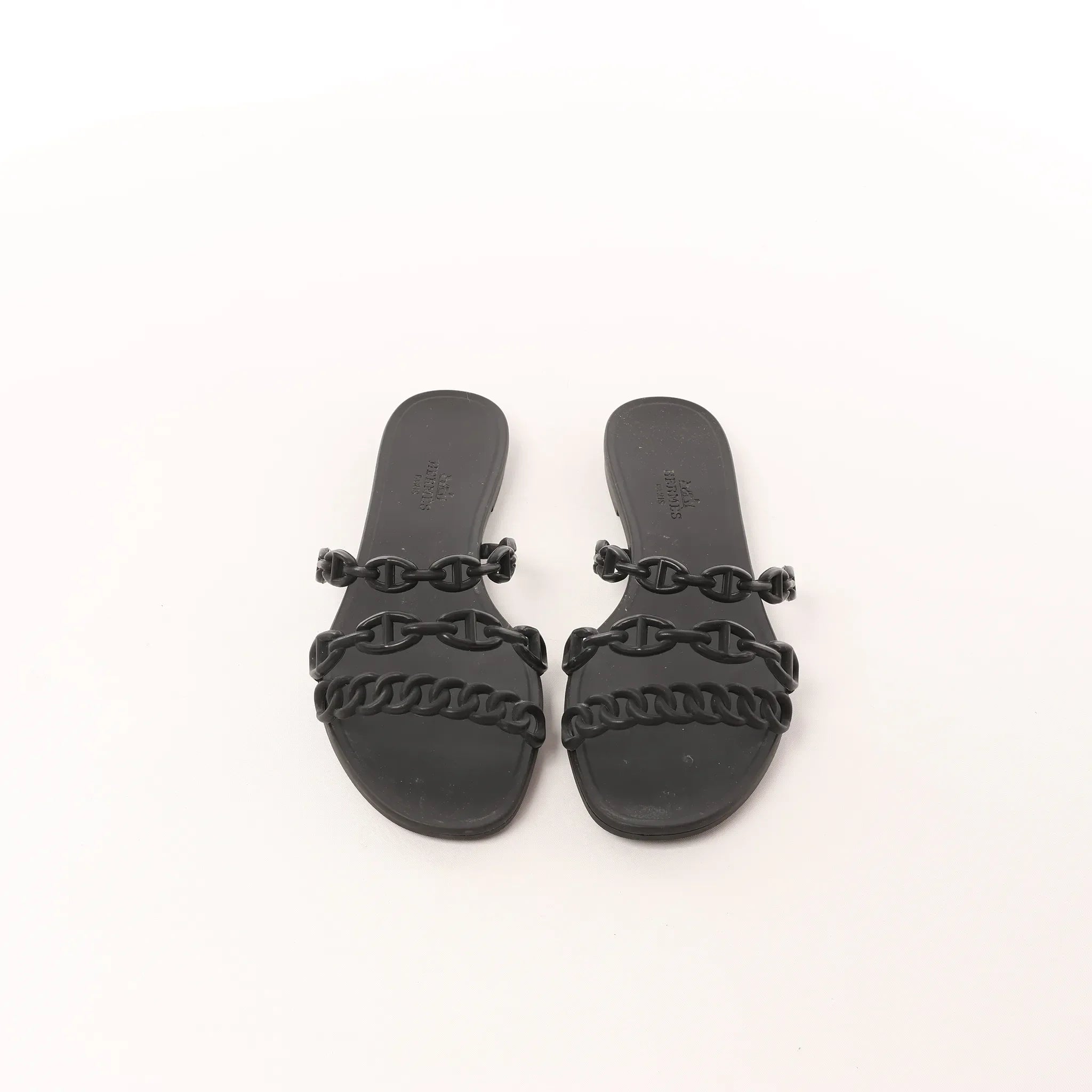 HERMES Rivage Rubber Sandals in Black, Size 36 EU