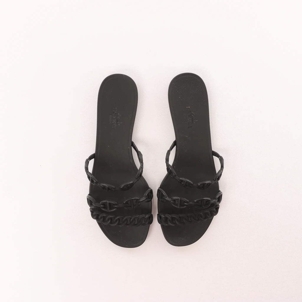 HERMES Rivage Rubber Sandals in Black, Size 36 EU